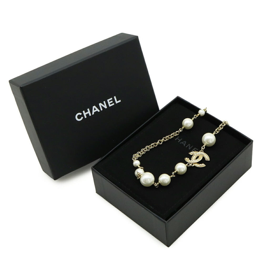 CHANEL Coco Mark Faux Pearl Necklace Pendant GP Gold Ivory C21V - Picture 8 of 8